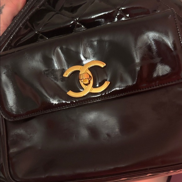 Chanel Glossy patent leatherBlack Backpack with 24k Gold Accents - Picture 2 of 15